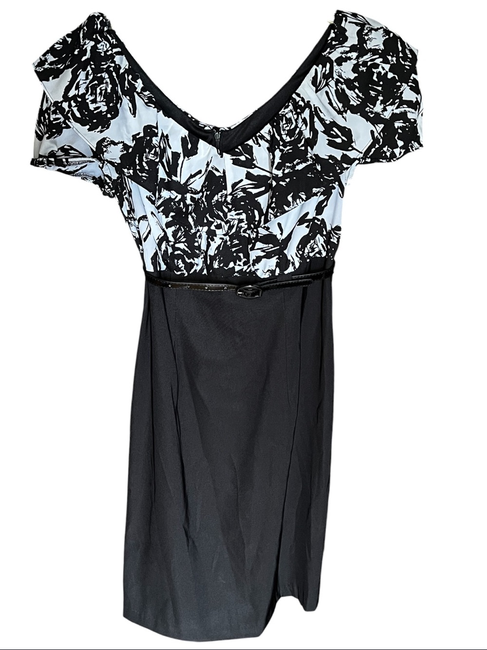 AB Studio Black and White Floral V-Neck High Waist Dress size 2